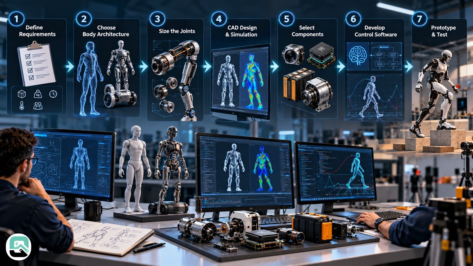 How do engineers design a humanoid robot step by step