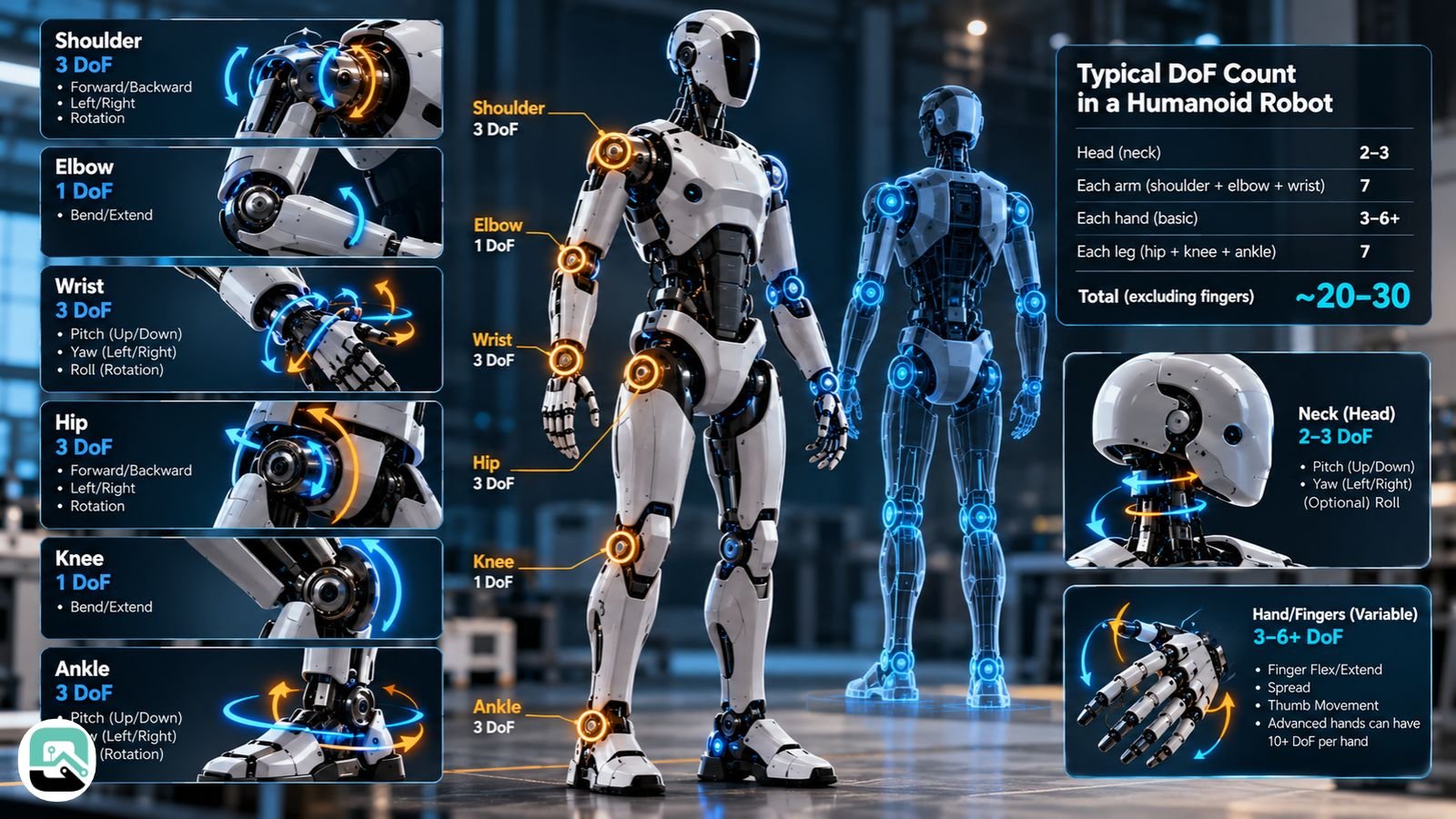 How many degrees of freedom does a humanoid robot need