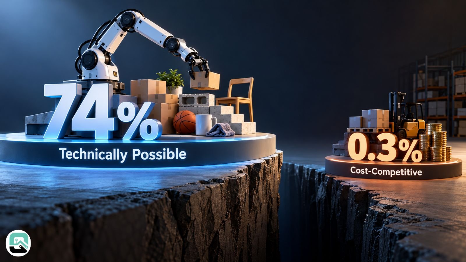 Robot capabilities: 74% technically possible, 0.3% cost-competitive.