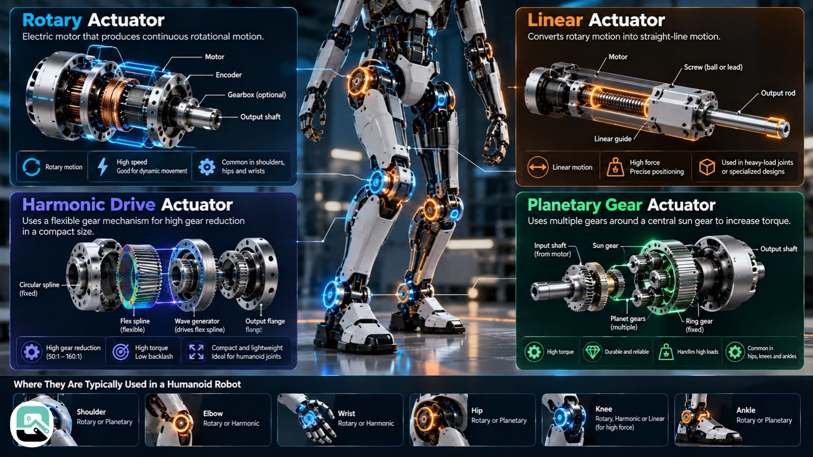 Which actuators move a humanoid robots joints